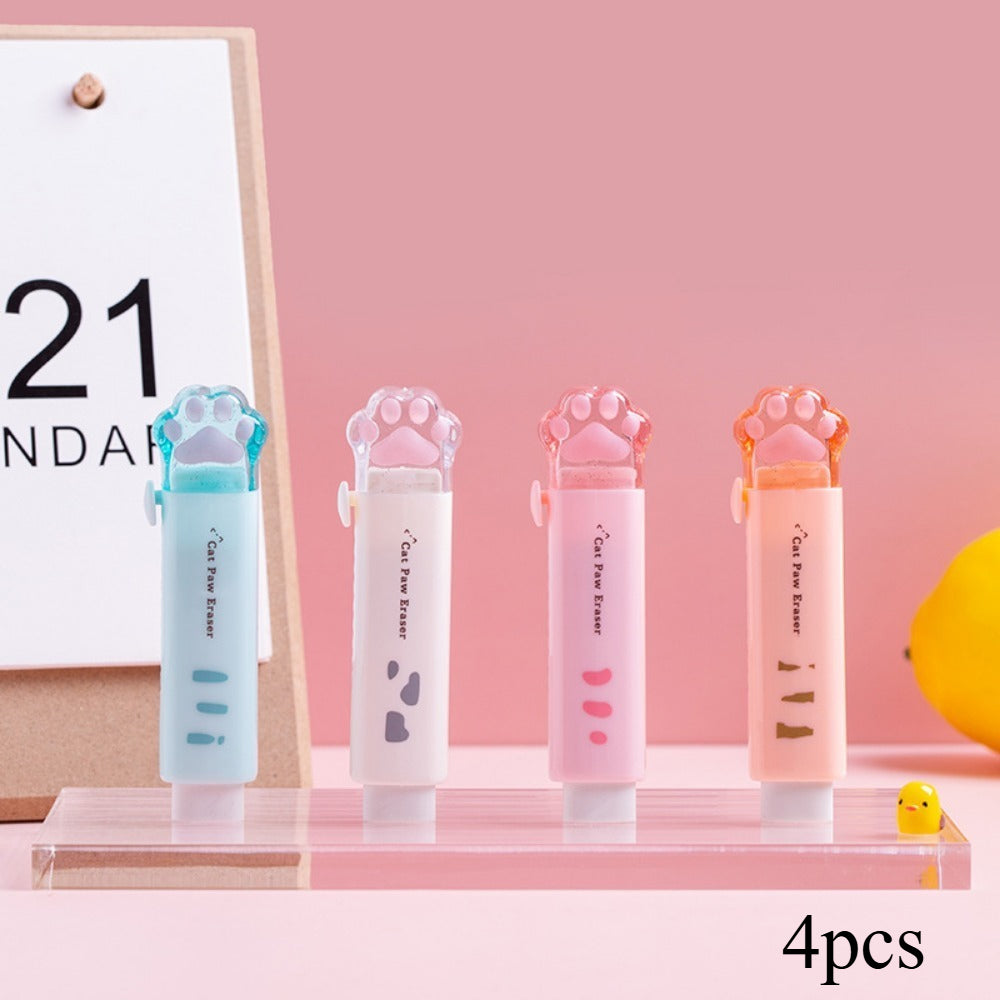 4pcs Cute Erasers, Retractable Eraser Kawaii Cat Paw Erasers for people,Rubber Push-Pull Eraser for Writing,Drawing Aesthetic Erasers for Office Supplies