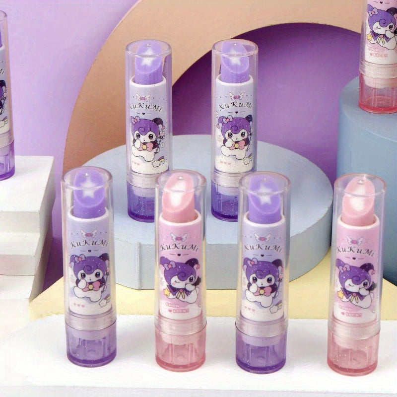 Sanrio for kuromi Erasers, 2pcs Cute Cartoon Office No Trace Retractable No Shavings Eraser, Suitable for Study Stationery Lipstick Style Rotating Correction Eraser