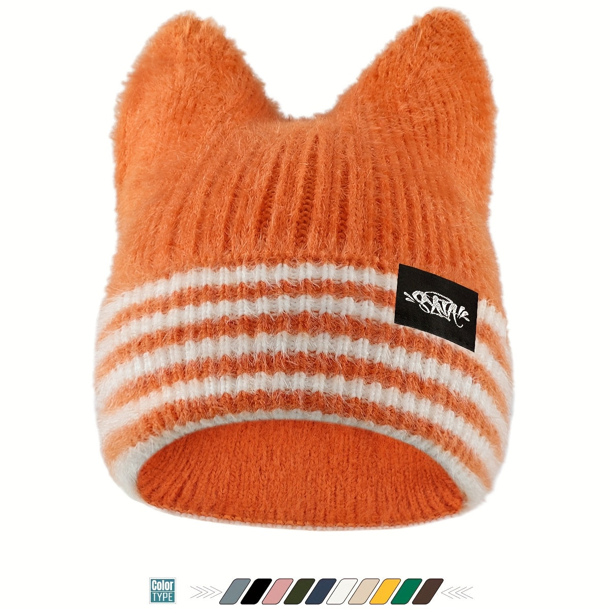 1pc Unisex Plush Cat Ear Beanie Hat with Faux