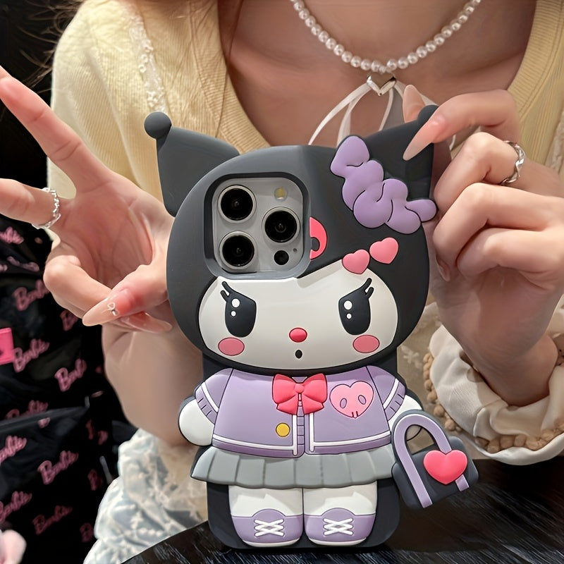 Licensed Cartoon Handbag for Kuromi Compatible with Iphone 16 Pro Max/15/14/13/12/11 Phone Cases, Apple 14 Pro Drop-Resistant Phone Protective Case.