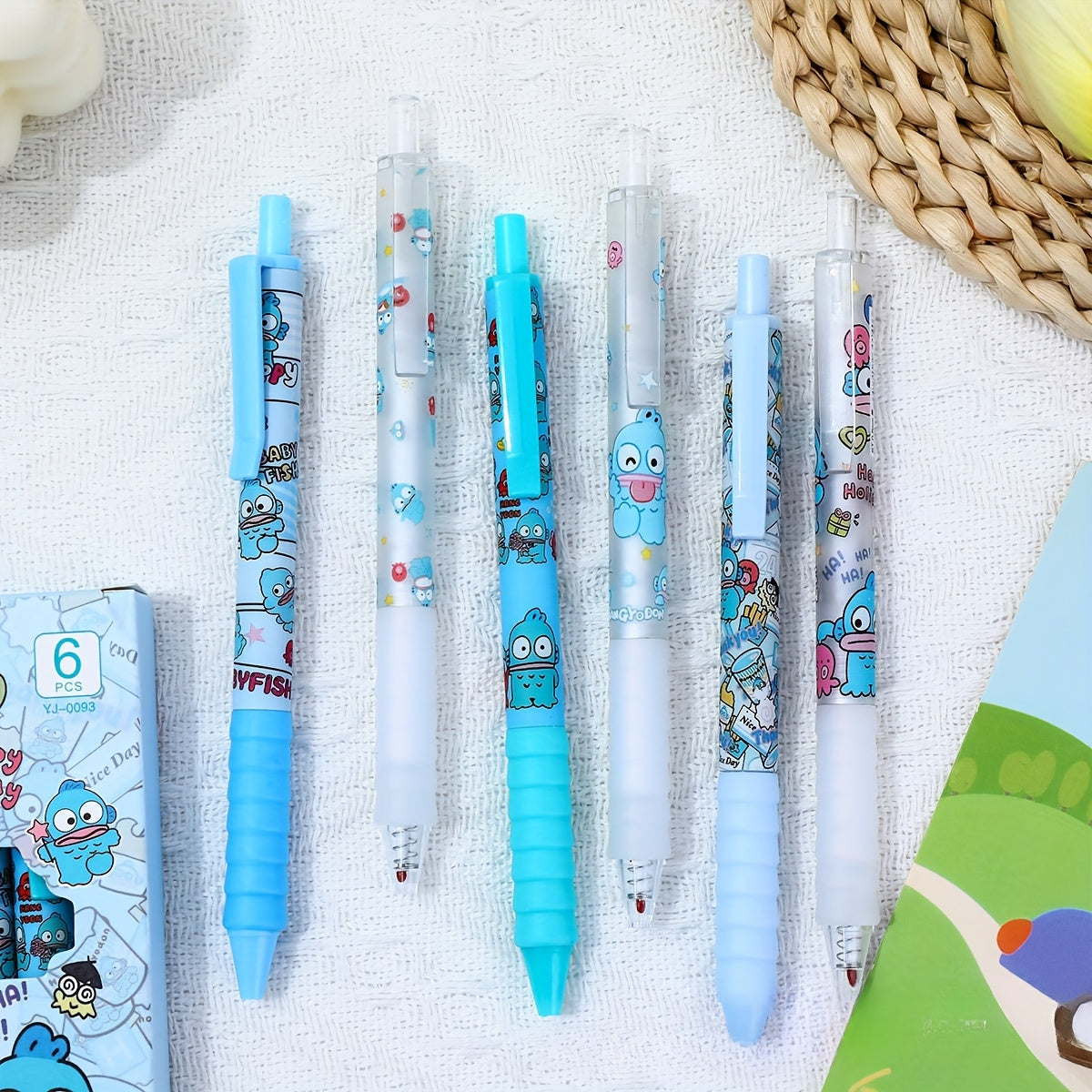 6pcs Sanrio Clownfish Quick-Dry Gel Pens, Fine Point, Black Ink, Smooth Writing for Journaling, Office Supplies, and School Stationery