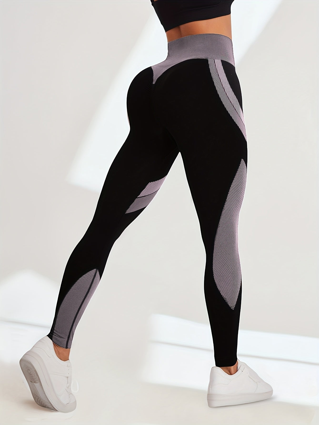 High Waist Seamless Yoga Pants with Color Stripes