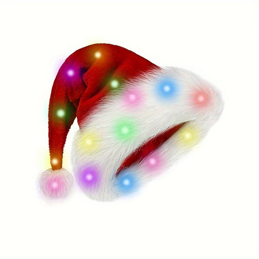 Christmas Decorations Velvet Glowing Christmas Hat Party Supplies Holiday Gifts Party Props Year-End Decoration Red And White Colorful Lights Hair Accessories Headwear, Christmas Hats, Party Hats Halloween&Christmas