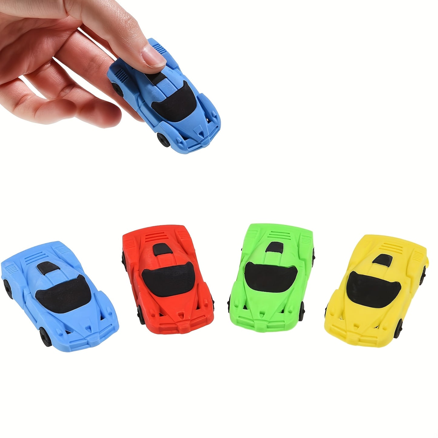 [4pcs Mini Racing Car Erasers] 4pcs Vibrant Mini Racing Car Erasers | Synthetic Rubber Pencil Erasers for Home, School, Classroom Rewards, Prizes, Gifts, and Fun Stationery, School Supplies | Quality Craftsmanship