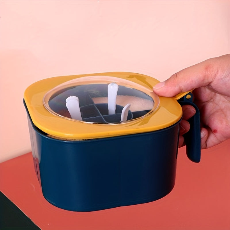Large Capacity Spice Box with Lid and Spoon - Durable ABS Material, Four-Compartment Integrated Multi-Functional Kitchen Seasoning Container.