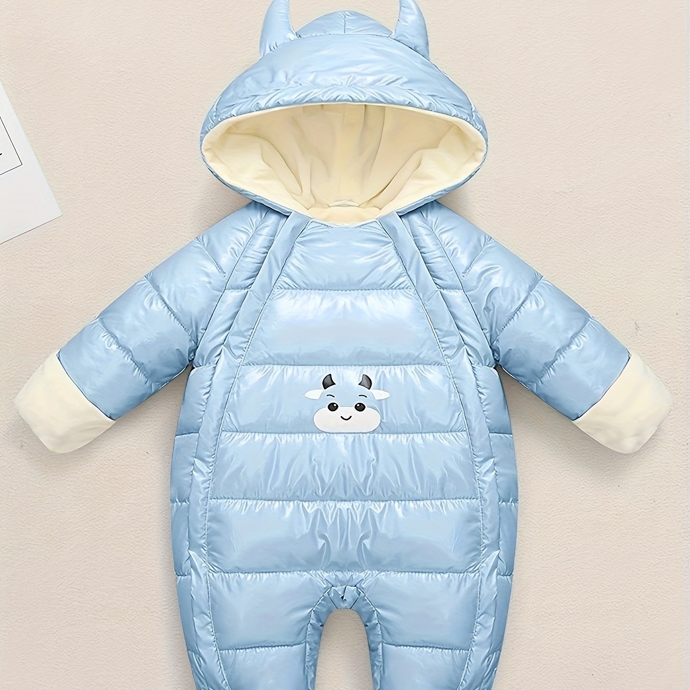 Warm Fleece-Lined Snowsuit Warm Thick Fleece-Lined Winter Snowsuit with Hood & Bear Patch.