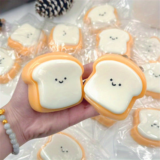 [Squishy Toast Toy] Ultra-Soft 1pc Squishy Toast Relax Toy | Adorable Smiling Face Design, Slow Rebound, Easy to Clean, Synthetic Rubber, Multicolor (White & Orange), Playful Desk Accessory