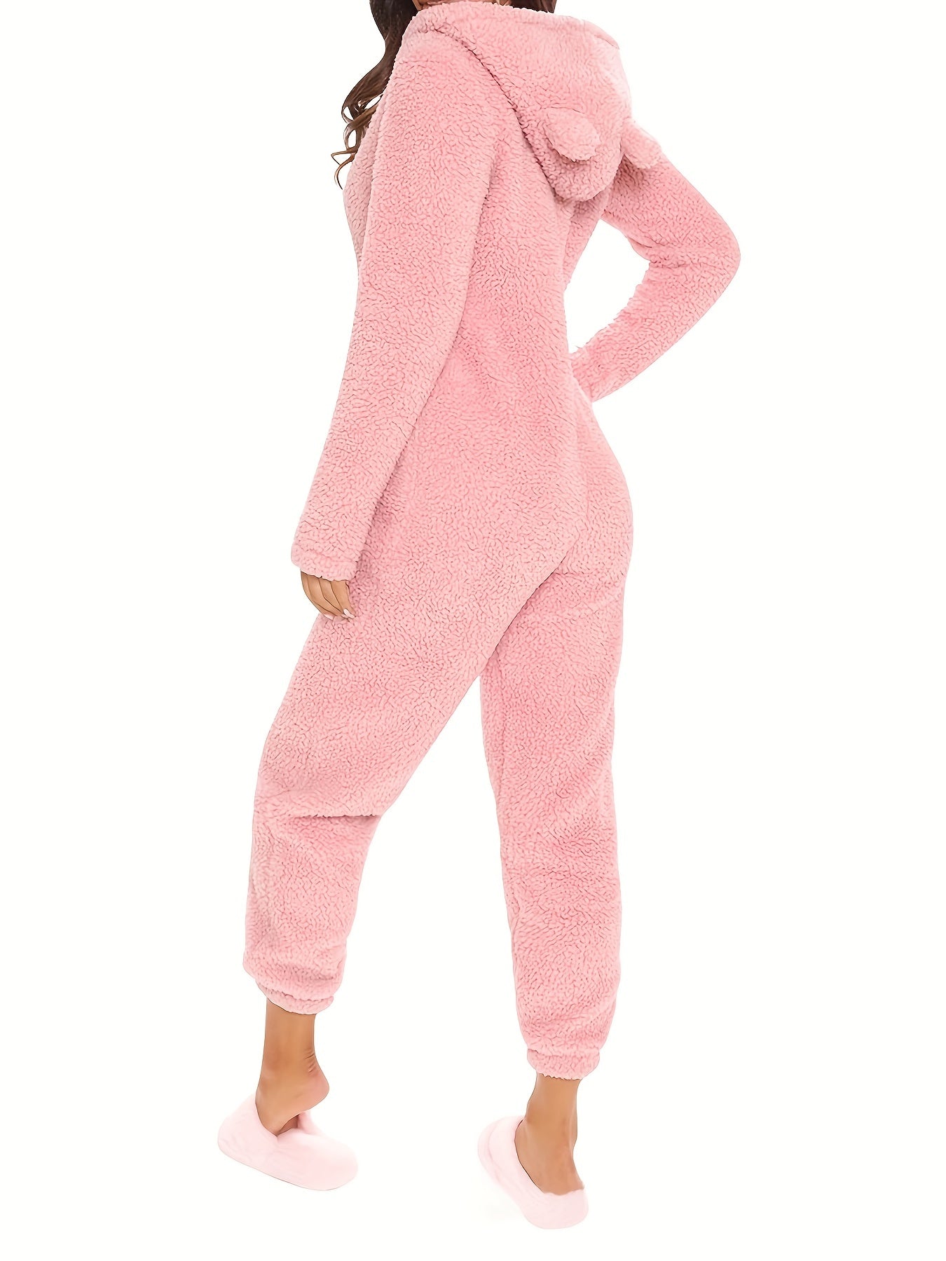 Women's Plush Fleece Pajama Jumpsuit - Hooded, Zip-Up, Easy-Care,