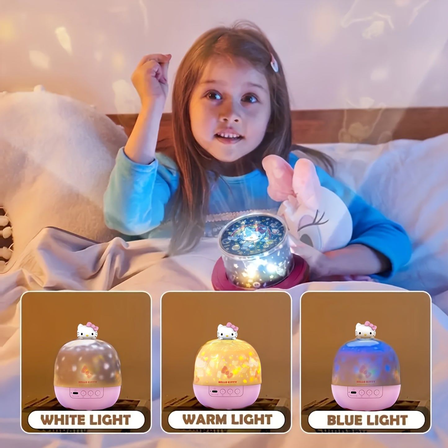 Hello Kitty LED Projection Lamp 360° Rotating Night Light,