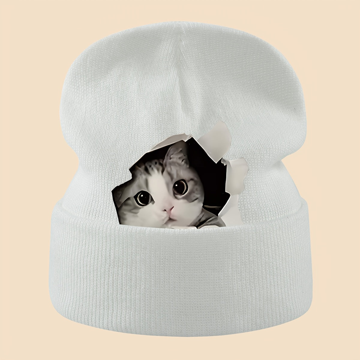 1pc Cozy Cat Peeking Through Hole Beanie l Wear
