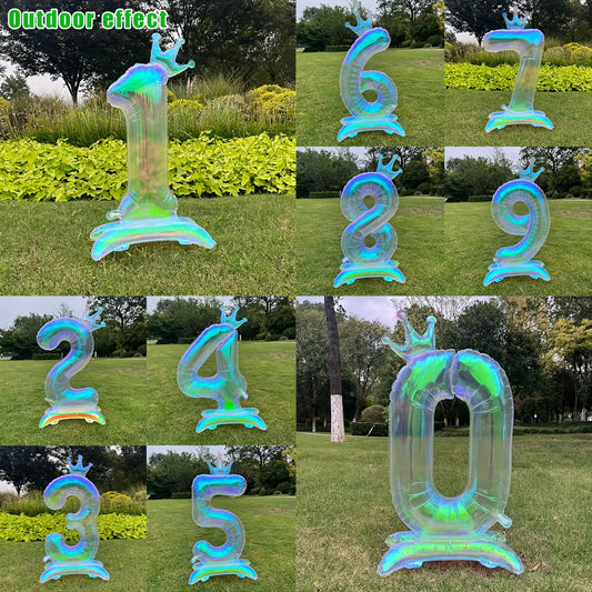A Large 40-Inch New Transparent Rainbow Crown-Shaped Balloon with a Base, Suitable for Birthday Party Decorations, Spring Party Decorations, Ocean-Themed Parties, Anniversaries, Valentine'S Day Room And Outdoor Decorations, C