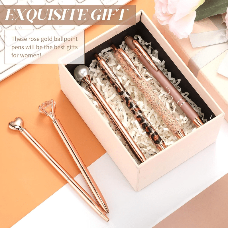 [5pcs Crystal Pens] 5pcs Metal Ballpoint Pens Set, Crystal Diamond Pen for Journaling | Glitter Stationery, Black Fancy Gifts for Teacher Office Wedding Back to School Christmas Graduation Supplies
