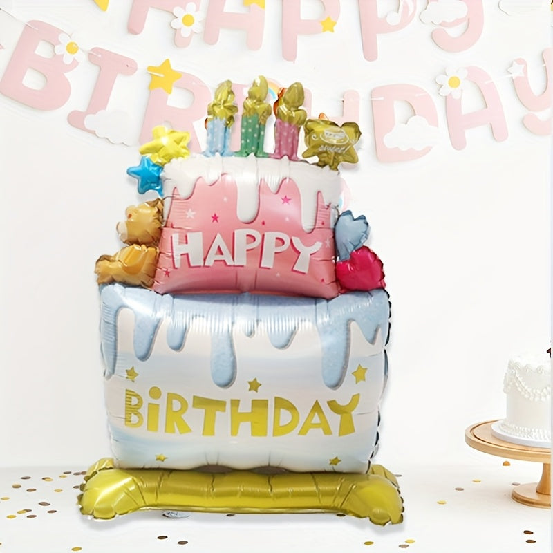1/2pcs Standing Cake Shaped Balloons Birthday Anniversary Theme Party Atmosphere Decoration Ground Tabletop Aluminum Foil Balloon