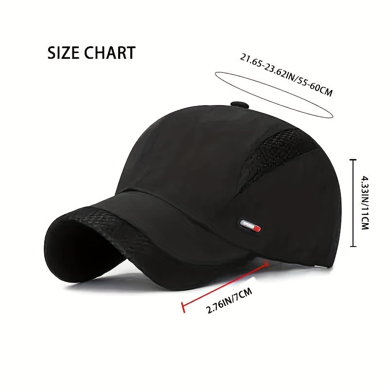 Men'S Breathable Mesh Baseball Cap - Black, Lightweight, Quick-Dry Polyester, Fashionable Outdoor Sports Hat with Adjustable Snap Closure, Multiple Color Options, Sports Cap|Fashionable Cap|Adjustable Closure