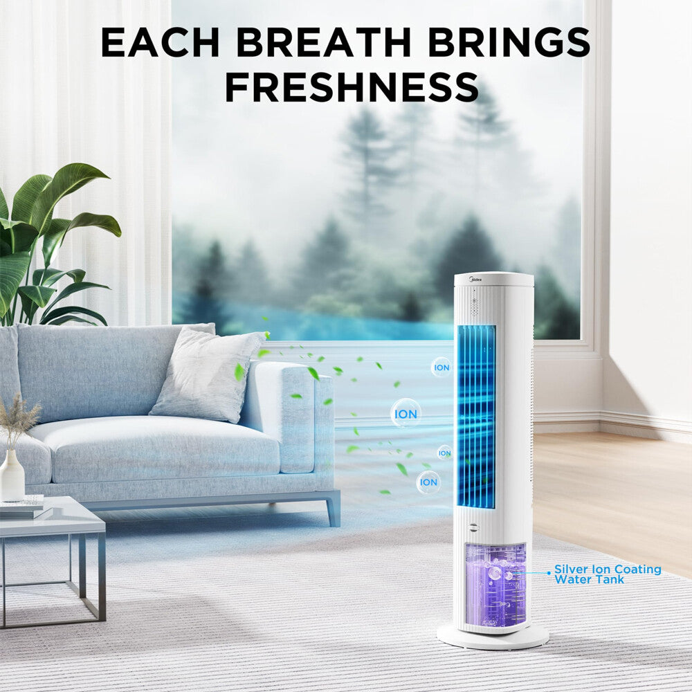 Midea 5L 3-in-1 Portable Air Cooler with Remote - 3 Wind Speeds, 75° Oscillating Function, 7-hour Timer, Whisper-quiet Operation. Doubles As A Humidifier for Enhanced Comfort, Great for Home, Office and Bedroom Use