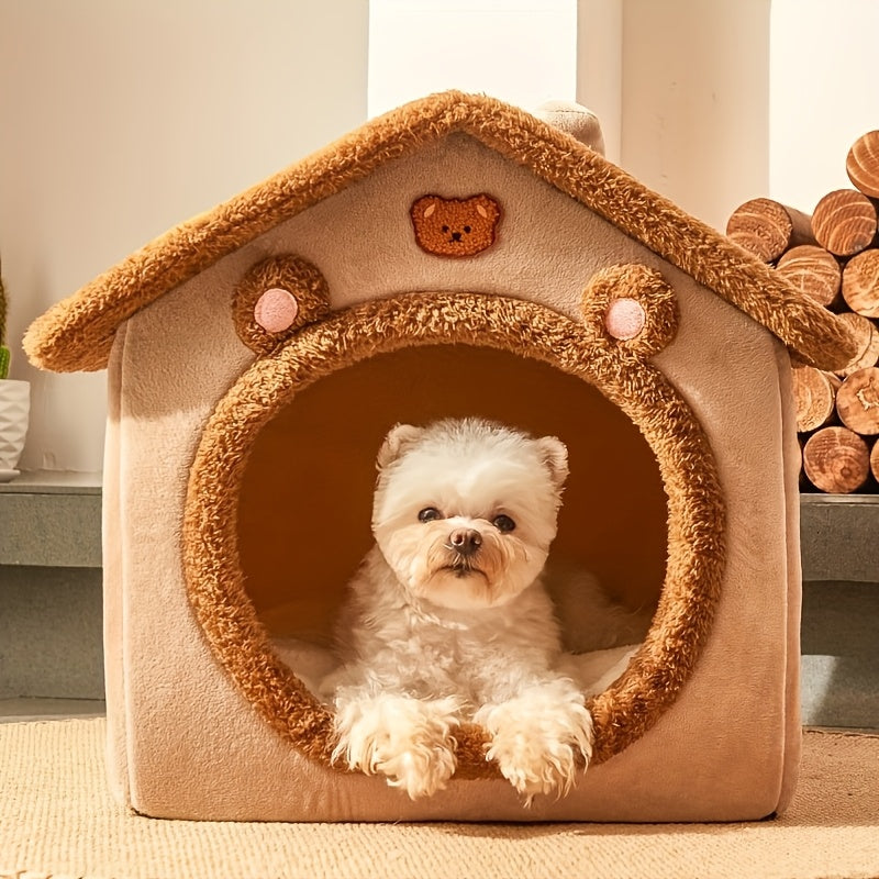 Cozy Polyester Cat House Bed, Removable and Washable Plush Pet Cave Nest, Warm and Soft Indoor Kitty Shelter, Christmas Gift for Cats