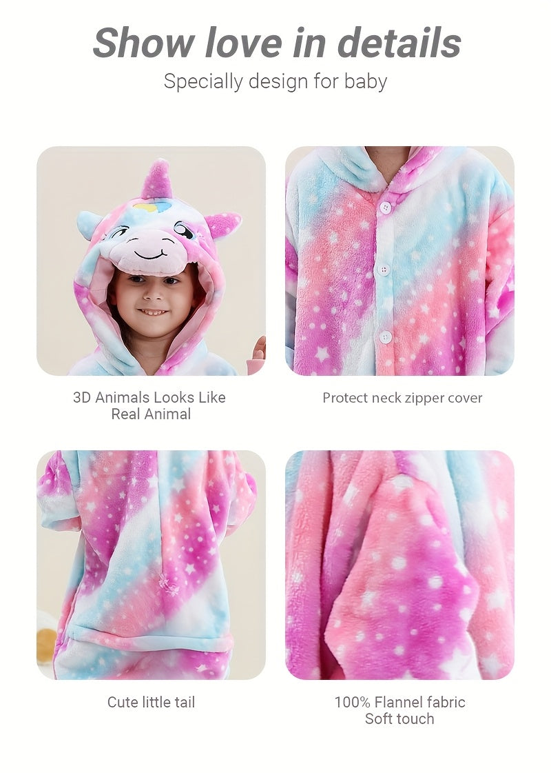 Animal Hooded Onesie Children's Flannel Clothing 4-12Y for Autumn and Winter