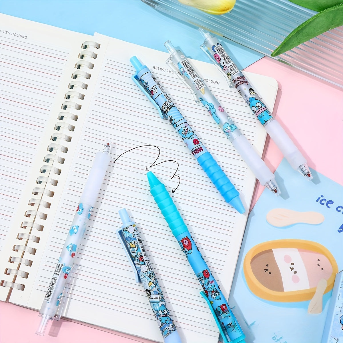 6pcs Sanrio Clownfish Quick-Dry Gel Pens, Fine Point, Black Ink, Smooth Writing for Journaling, Office Supplies, and School Stationery