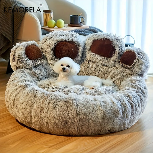 Cozy Bear Paw Pet Bed – Plush, Warm, Non-Slip Design