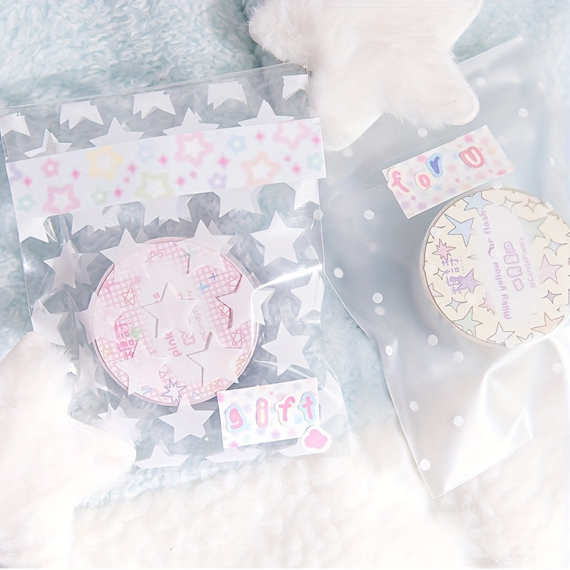 [Paper Star Pattern Decoration Tape] Star Pattern Washi Tape Roll for Planner Decoration, Scrapbooking, and DIY Crafts - Major Material: Paper