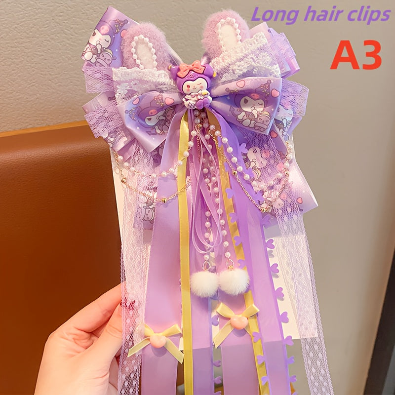 Sanrio Authorized 1pc Bowknot Hairpin 3D Butterfly Cat Ear Hair Clip Melody Hairpin Long Ribbon Princess Headwear Accessory - Suitable for Birthday Gifts, Party Gifts Daily Travel