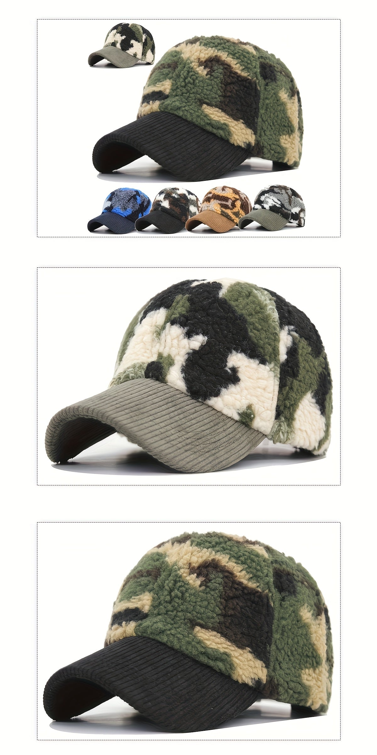Winter Camouflage Baseball Hat, Men's And Women's Fashion Lamb Feather Cap