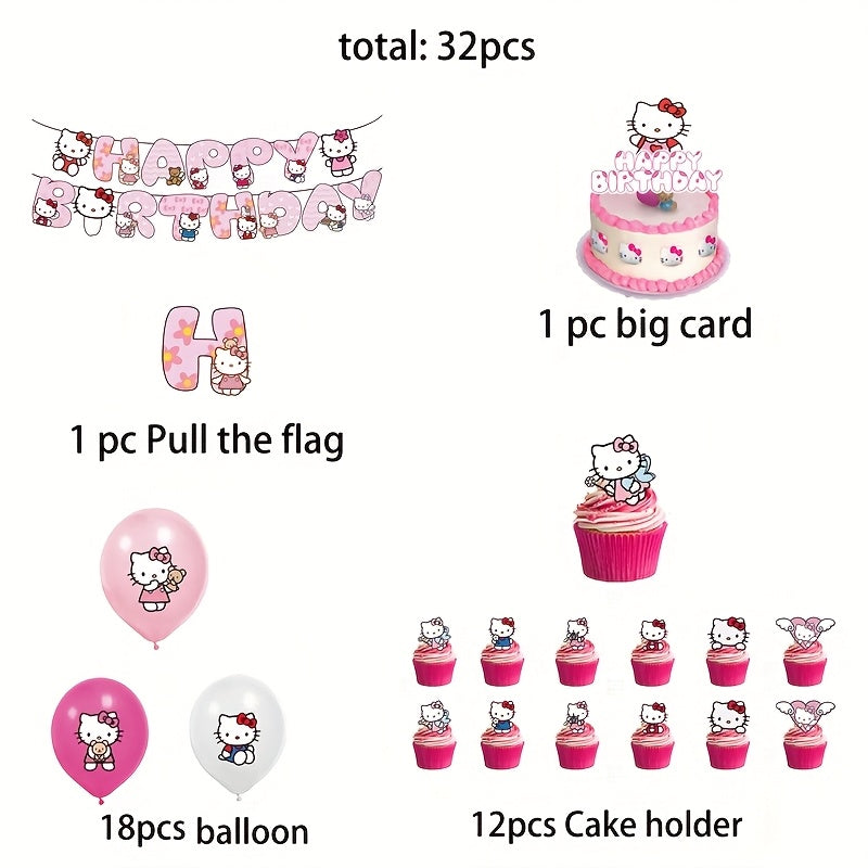 Hello Kitty Party 32pcs Hello Kitty Birthday Party Set | Graduation, Christmas, Easter, Perfect House Party Decoration