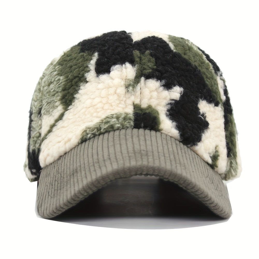 Winter Camouflage Baseball Hat, Men's And Women's Fashion Lamb Feather Cap