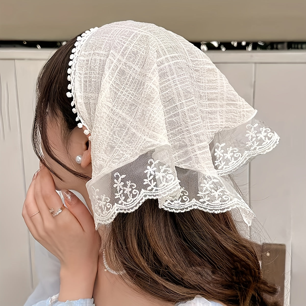 Elegant Lace Knit Triangle Headband - Women'S Stylish Sun Protection Headband, Cute & Sweet Style, Summer, Pastoral Triangle Scarf Hair Accessory, Sun Protection Headgear | Lace Knit Headband | Delicate Lace Detail, Headband