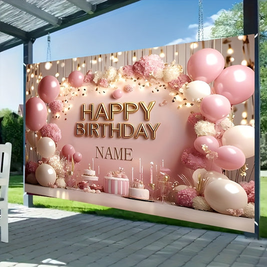 1pc Glittering Pink Princess Theme Birthday Party Banner with Flowers