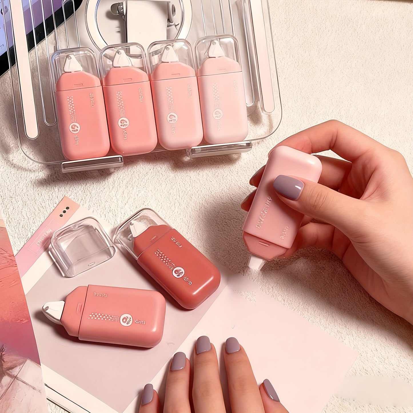 6 Tubes/6 Roll Set (4 Color Variants) All-in-One Double-Sided Glue Stick/Adhesive Tape Kit.