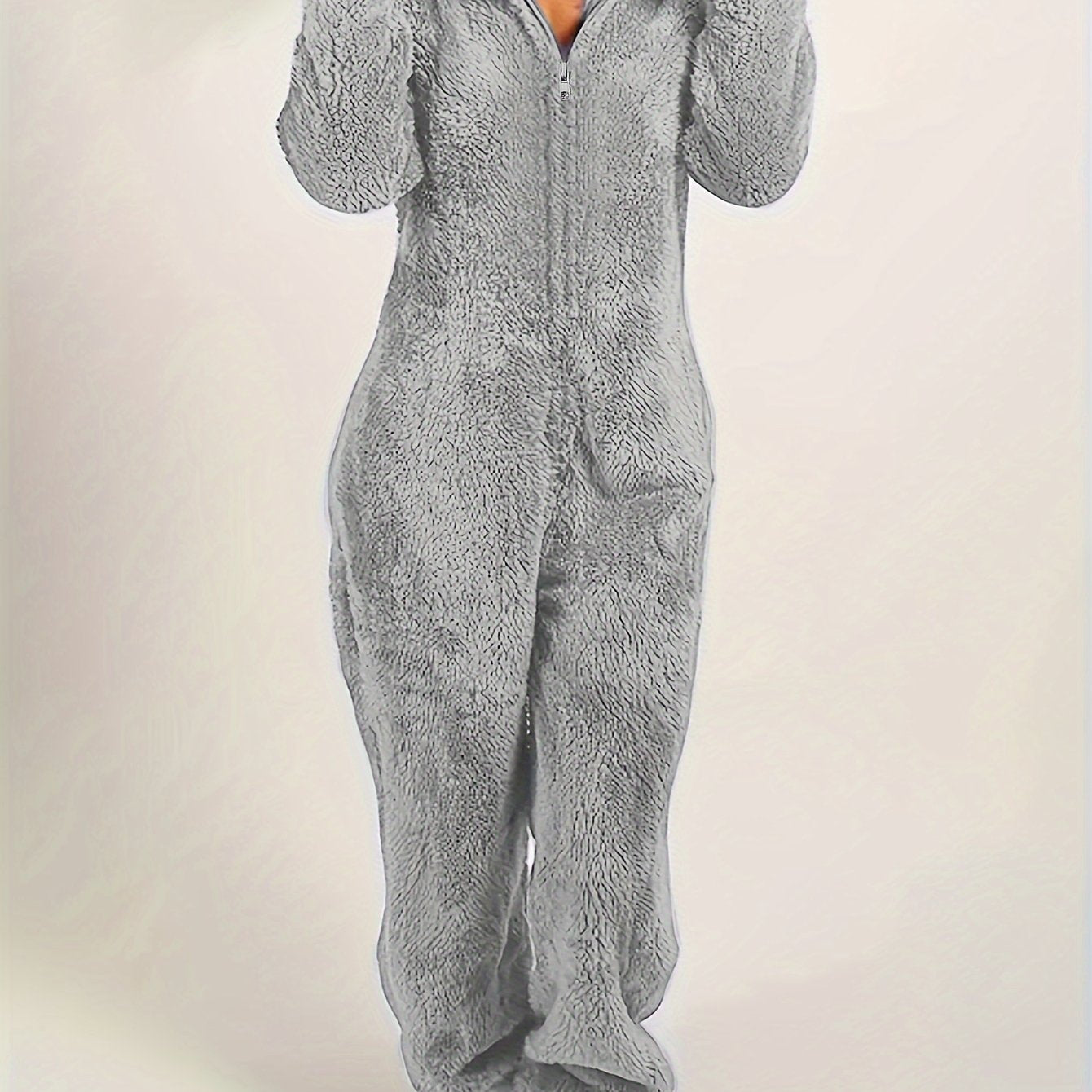Women's Plush Fleece Pajama Jumpsuit - Hooded, Zip-Up, Easy-Care,