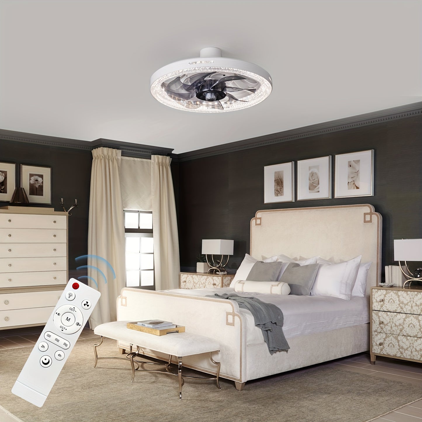 1pc 13" Modern Ceiling Fan With Lights And Remote Control, E26/E27 Base Easy Install Socket Fan Light, 3 Speed Wind Adjustment, 3 Colors 3000-6500k Dimmable Led Light for Bedroom, Kitchen, Living Room, Storage Room, Garage, B