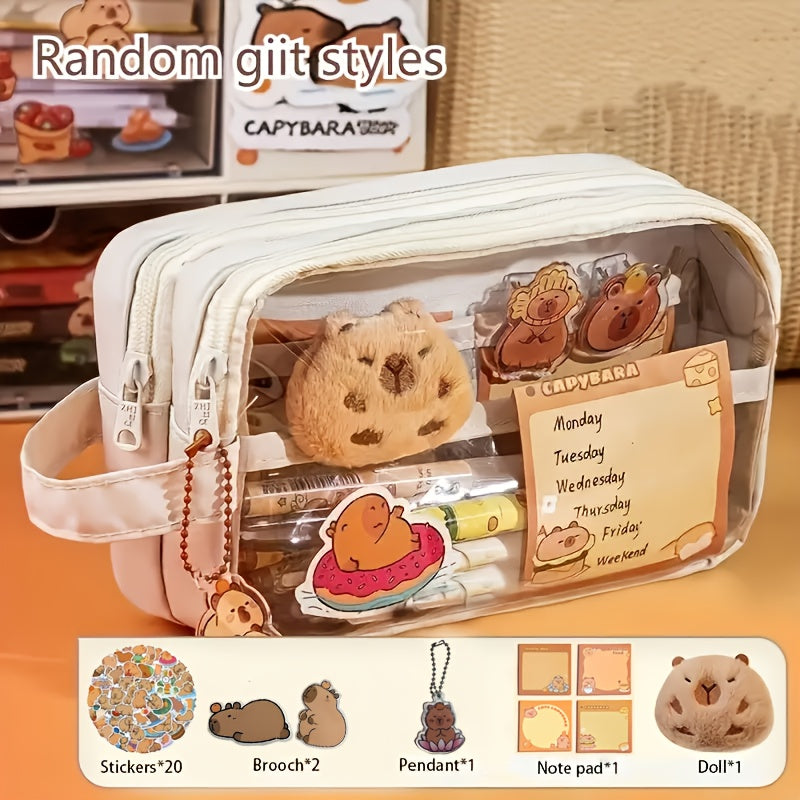 Kawaii Capybara Pencil Case Set, Cute Stationery Organizer