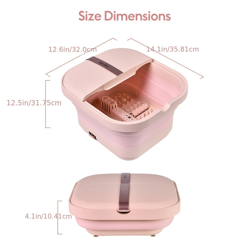 Foot Bath Spa Pool with Heating, Bubble Massage and Vibration Functions, Foldable Foot Bath, 2 Foot Roller, Acupressure Massage Points, Red Light and Foot Scrubber