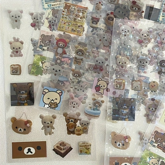 [Shiny Star Stickers] 5pcs Set of Transparent Shiny Stars Cute Bear Stickers | for Mobile Phone Cases And Notebooks, Kawaii Stickers