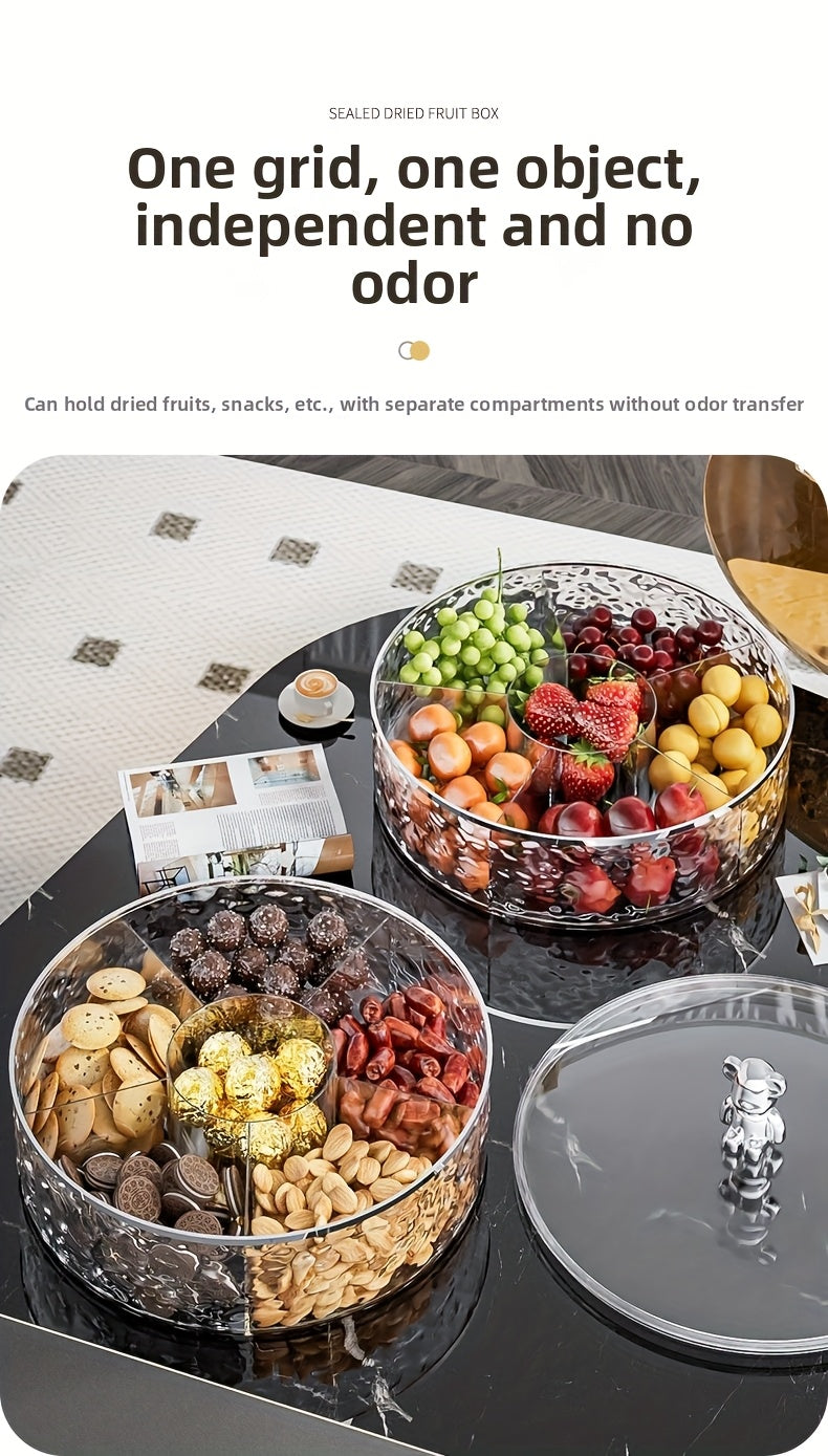 Double-layer design with two color choices. Premium Compartment Snack Tray".