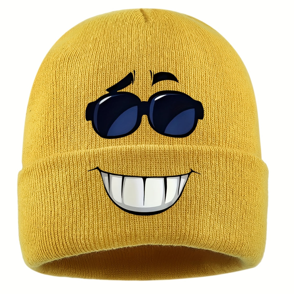 1pc Fashion Glasses joyful Face Funny Pattern Beanie Knit Hat