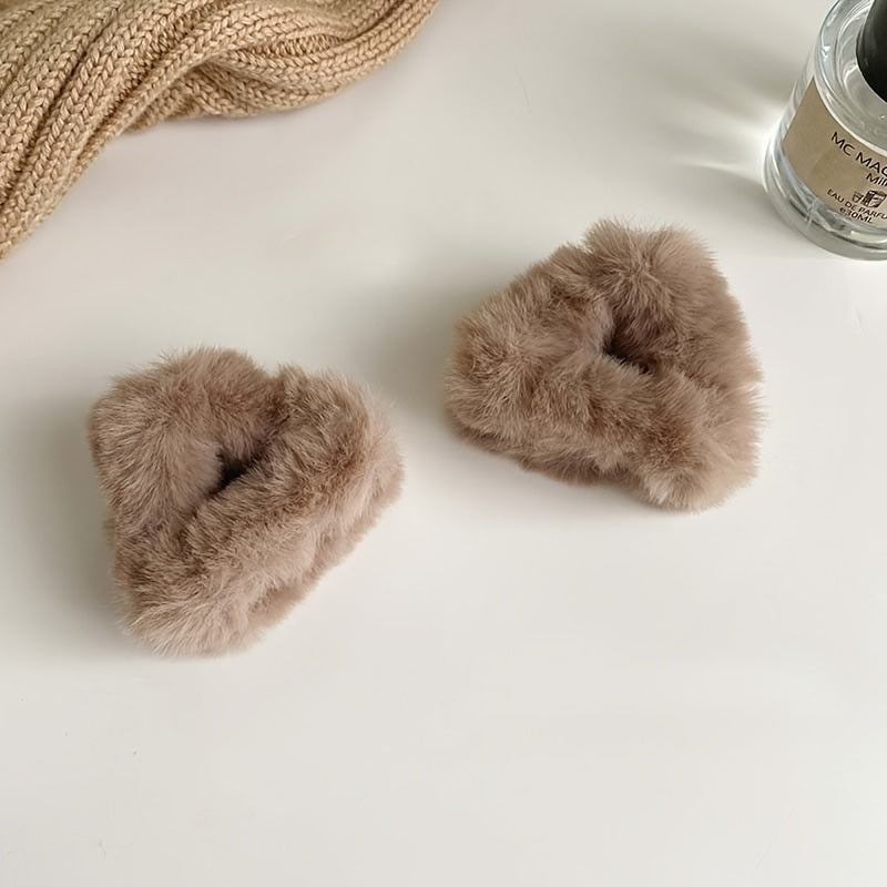 6pcs GUIJUI Honey Girl Plush Cat Ear Hair Clips, Cute Fuzzy Side Clip Bangs Grip Accessories, Solid Color, Resin, for Women, Suitable for Daily & Casual Wear, Over 15 Years Old