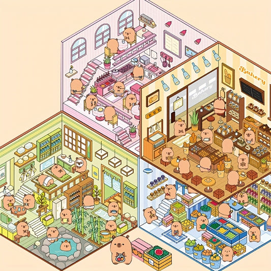 4pcs Set of Dolphin Diary Series Scenery Stickers, PET Three-Dimensional Scenery Stickers, Capybara Scene Stickers, Miniature Scene Stickers, DIY Superimposed 3D Cabin Stickers, 3D Three-Dimensional Stickers, DIY Decompressio