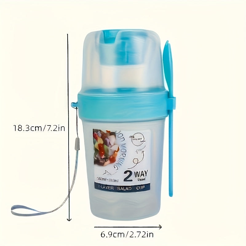 Salad Container to Go, Cereal Cup to Go, Lunch Accessories - Two-in-one Portable Salad Cup Container Set, with Dressing Rack and Fork, BPA-free Plastic, Hand Wash, Lightweight Rectangular Water Bottle Set, for Yogurt, Cereal,
