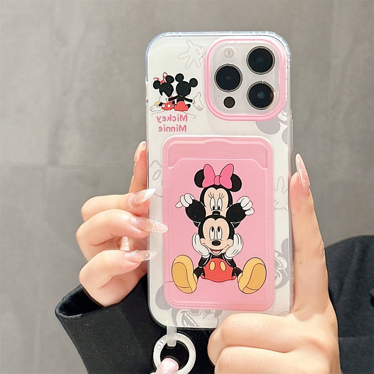 Disney Series Mobile Phone Case, Mickey Minnie Compatible with iPhone16 16promax 13 14 15 15pro 15promax 16pro XSMAX XR 7/8/mini13/mini12 Card Holder, Card Bag, with Lanyard This soft protective case provides full body protec