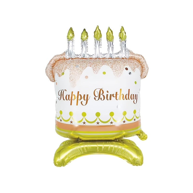 1/2pcs Standing Cake Shaped Balloons Birthday Anniversary Theme Party Atmosphere Decoration Ground Tabletop Aluminum Foil Balloon