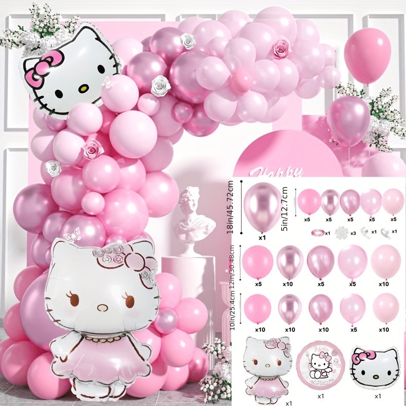[Hello Kitty Party] Sanrio Hello Kitty 115pcs Birthday Party Decoration Kit | Delightful Cartoon Balloon Garland & Scene Setup