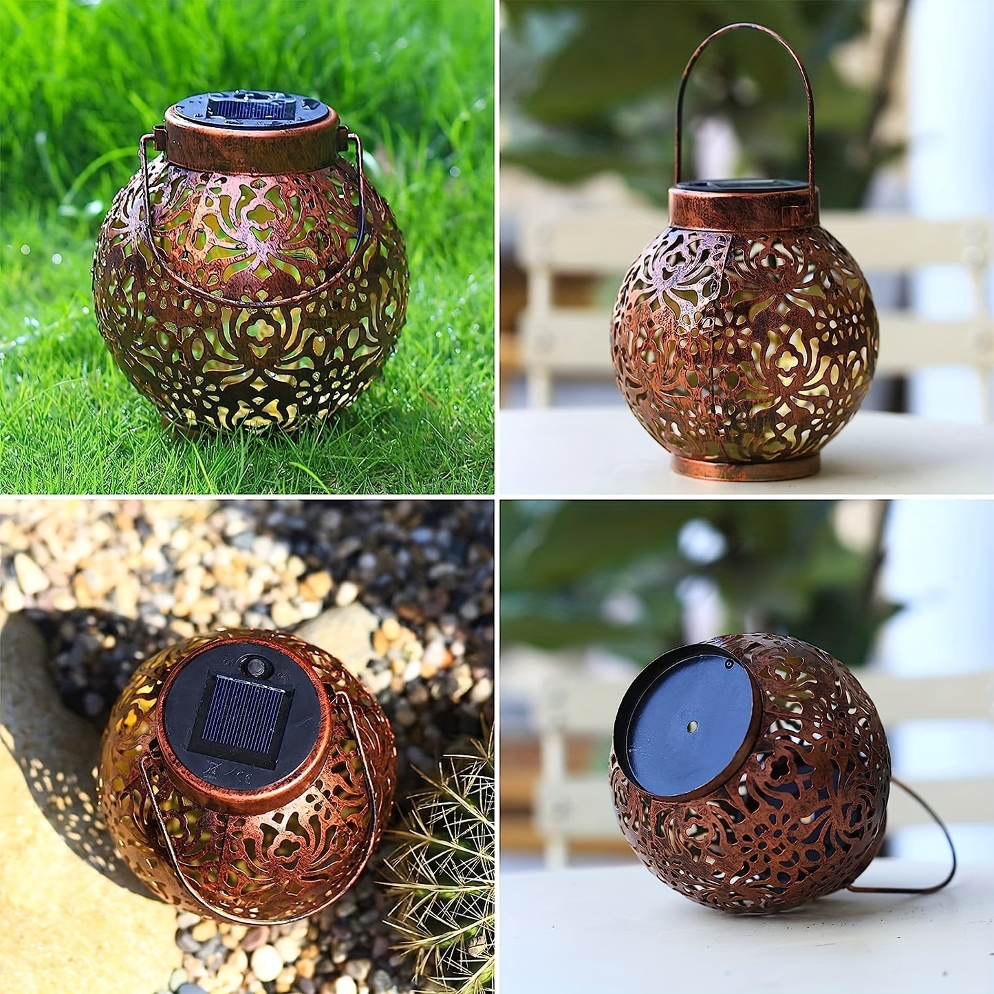 [Solar Powered | LED Lantern] Solar-Powered LED Lantern Light, 1pc | Outdoor Star Projection, Warm White, Painted Finish | 300mAh Nickel Battery, Removable Photovoltaic Module, No Remote Control, for Garden Patio Pathway Deco