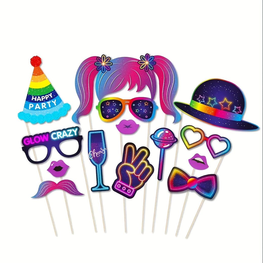 [25pcs Luminous Props] 25pcs Luminous Party Photo Booth Props | Vibrant Birthday Party Decorations, Carnival Party Decorations, Celebration Essentials, Paper Party Props