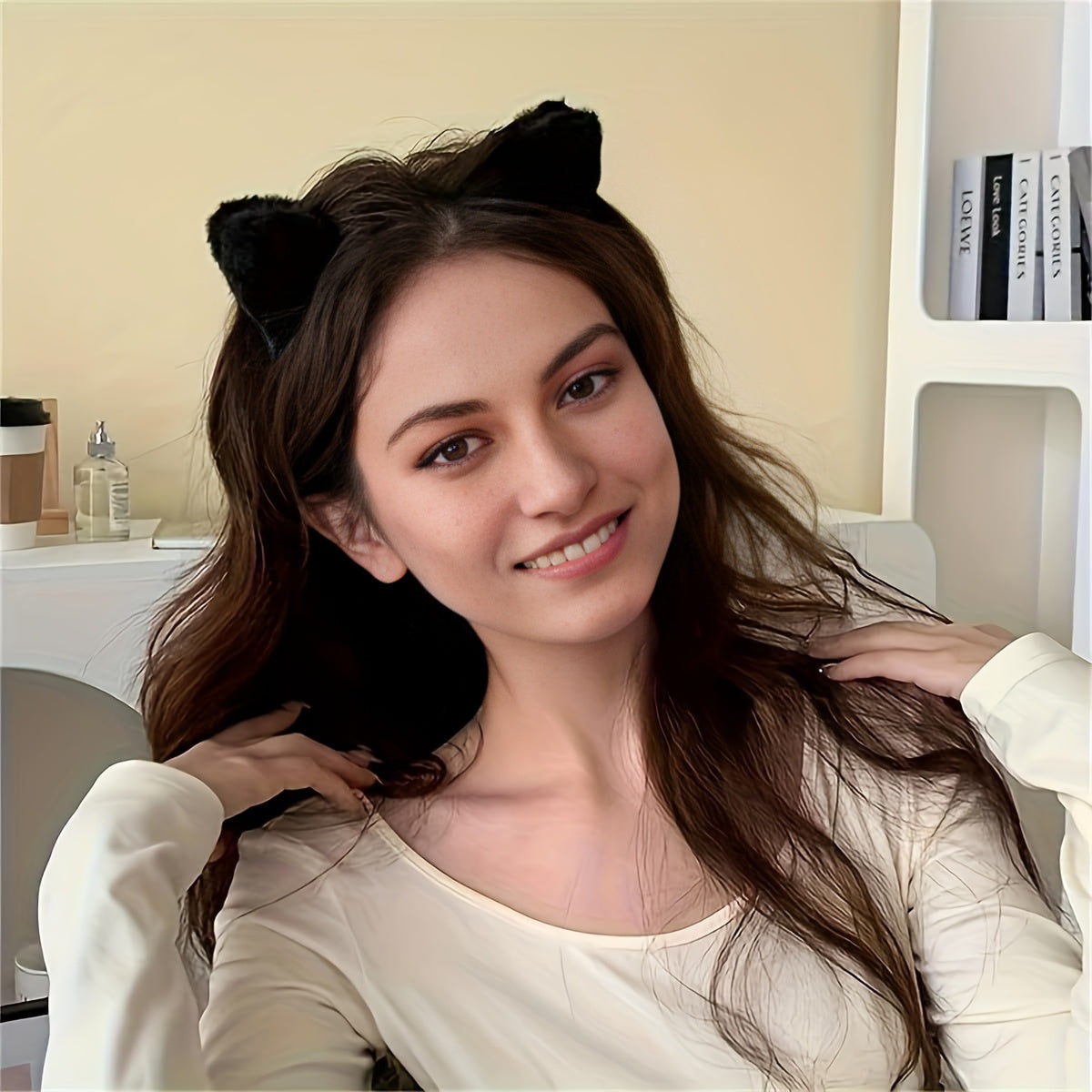 6pcs GUIJUI Honey Girl Plush Cat Ear Hair Clips, Cute Fuzzy Side Clip Bangs Grip Accessories, Solid Color, Resin, for Women, Suitable for Daily & Casual Wear, Over 15 Years Old
