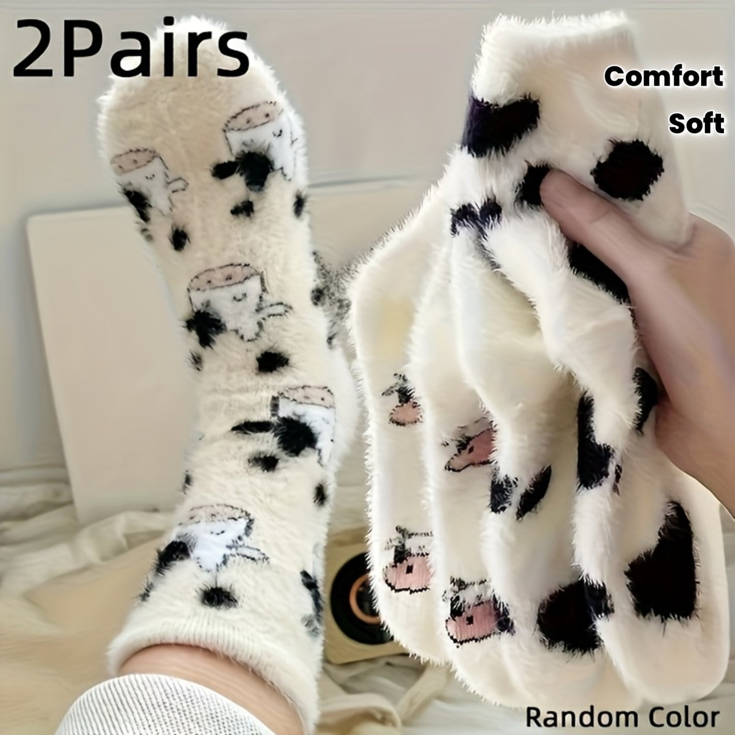 2 Pairs Cozy Fleece-Lined Winter Socks