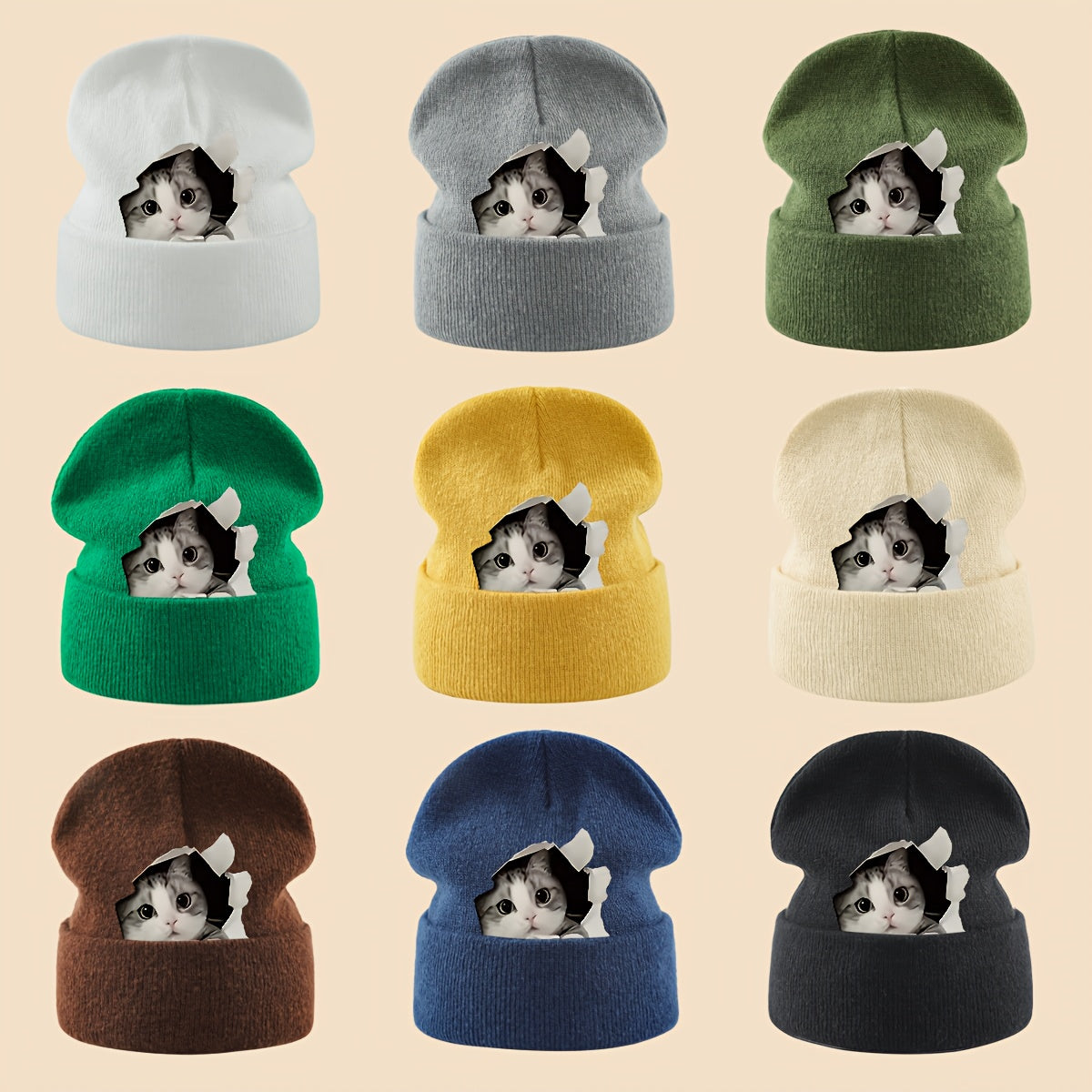 1pc Cozy Cat Peeking Through Hole Beanie l Wear