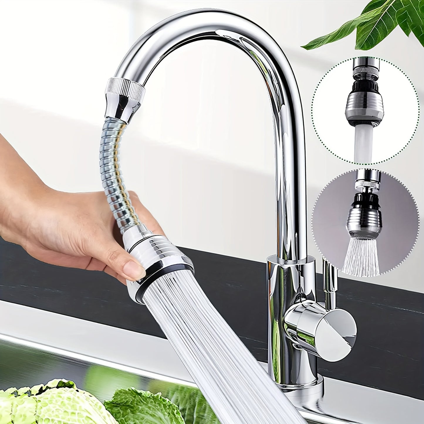[Water-Saving] 360° Rotating Kitchen Sink Faucet Aerator with Hose | Stainless Steel Valve, Plastic Hose | Water-Saving, Anti-Splash, Easy Install | Kitchen Sink Upgrade, Contemporary Kitchen Faucet